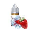 Saltica Strawberry Ice Salt Likit şişesi, çilek ve buz efektli.