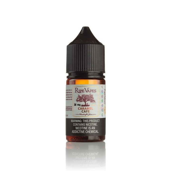 Ripe Vapes Caramel Cafe Salt Likit 30mg premium e-likit şişesi.