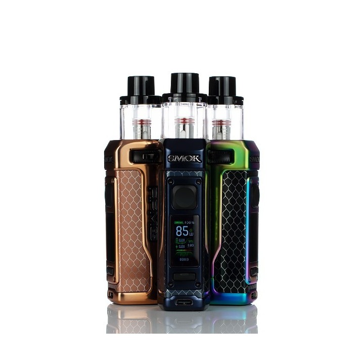 Smok RPM 85 Pod Mod çeşitleri: Bronz, Mavi ve Rainbow renkleri.