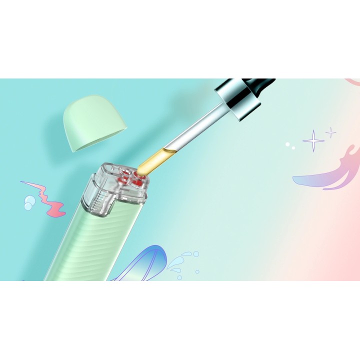 Uwell Popreel P1 Pod Mod açık yeşil dolum gösterimi damlalıkla