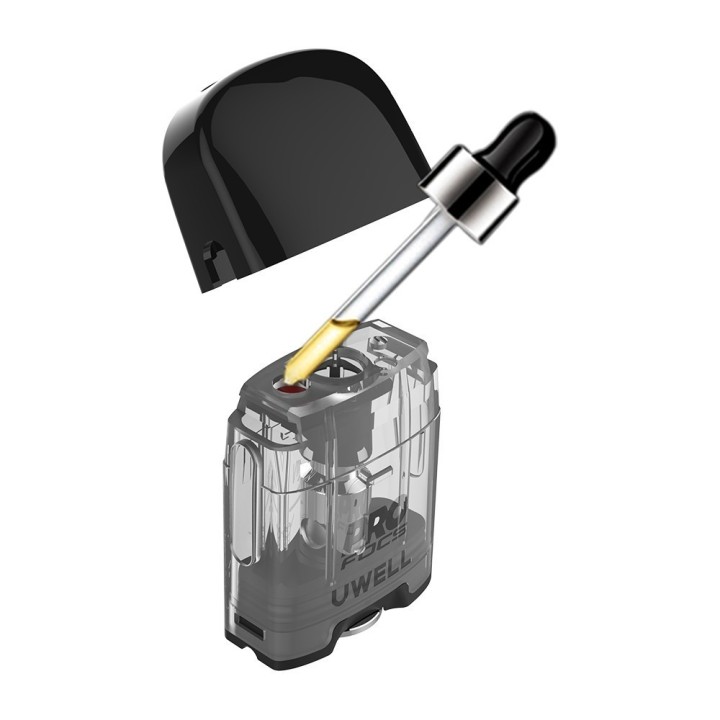 Uwell Caliburn G Pod kartuşu likit doldurma gösterimi şeffaf gri