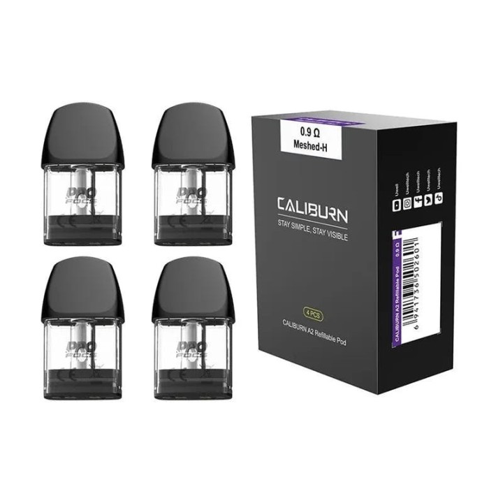 Uwell Caliburn A2 Kartuş 0.9Ω Meshed-H, 4 Adet Siyah Yedek Pod
