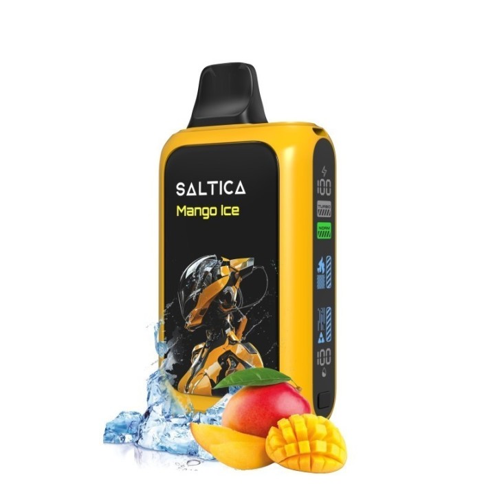 Saltica Cyber 18000 Mango Ice kullan at elektronik sigara sarı gövde.
