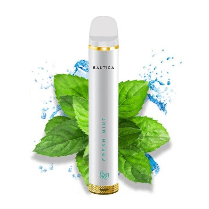 Saltica White 3500 Fresh Mint tek kullanımlık elektronik sigara, nane yapraklı.