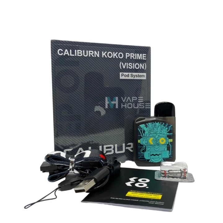 Uwell Caliburn Koko Prime Vision Pod Mod Kit kutulu ve aksesuarlı