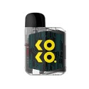 Uwell Koko Prime Pod Mod şeffaf gövde, siyah üst ve sarı KOKO logosu.