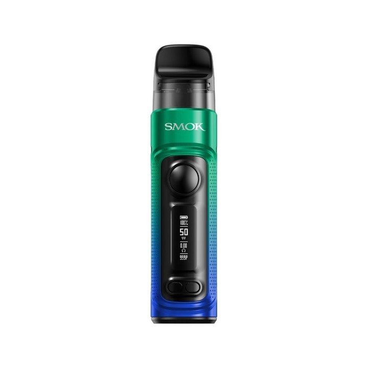 Smok RPM C Pod Mod yeşil-mavi renkli, dijital ekranlı elektronik sigara.