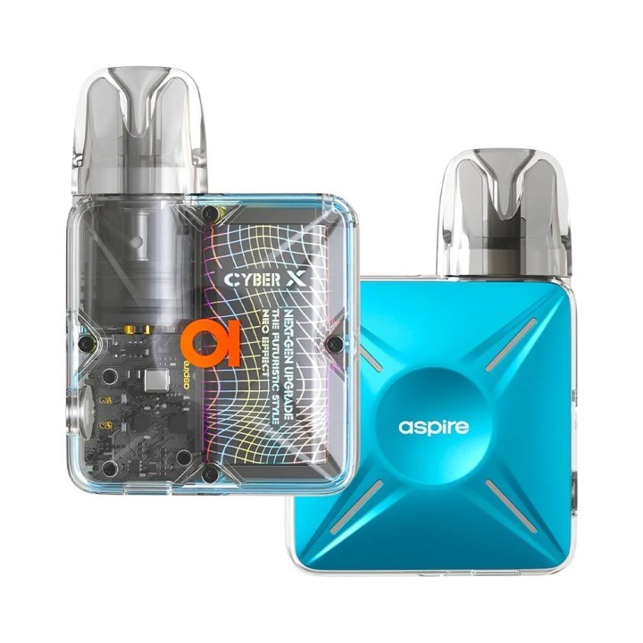 Aspire Cyber X Pod Mod Mavi, Şeffaf Görünüm, Fütüristik Vape Cihazı