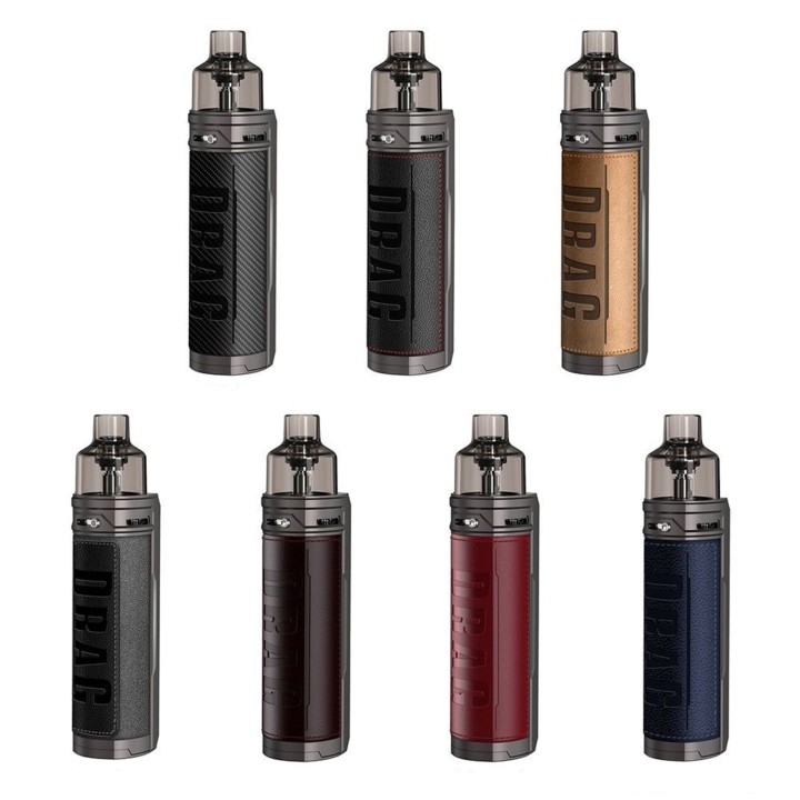 Voopoo Drag X Pod Mod çeşitleri: Karbon, Deri Siyah, Kahve, Gri, Kahverengi, Kırmızı, Mavi.