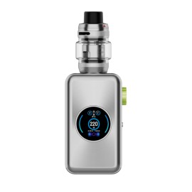 Vaporesso Gen Max Kit Pod Mod gümüş renkli, dijital ekranlı güçlü elektronik sigara.