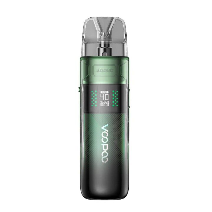 Voopoo Argus E40 Pod Mod yeşil, dijital ekranlı, kompakt elektronik sigara.