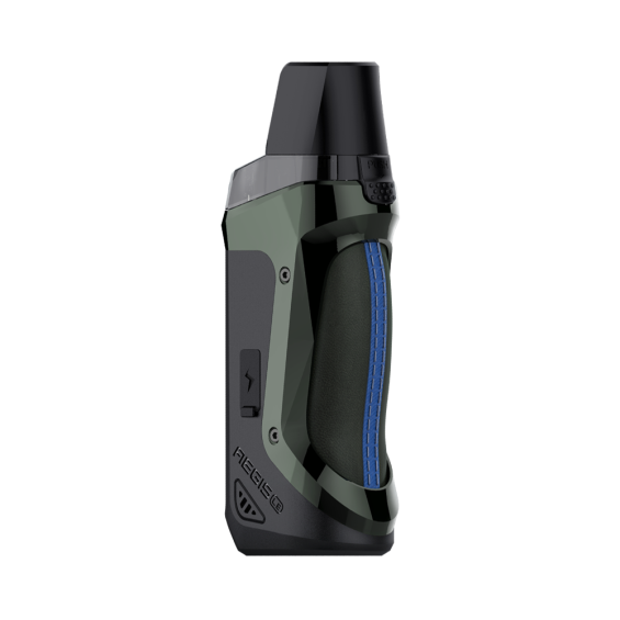 GeekVape Aegis Boost LE Pod Mod haki yeşili, mavi dikişli, dayanıklı elektronik sigara.