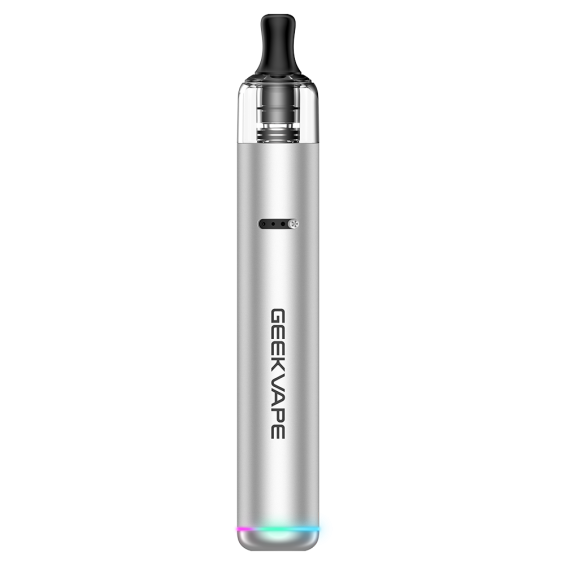 GeekVape Wenax S3 Pod Mod Gümüş renkli, ince kalem tipi elektronik sigara.