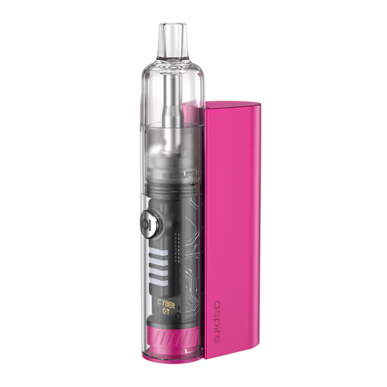 Aspire Cyber GT Pod Mod pembe renkli, şeffaf tanklı, elektronik sigara.