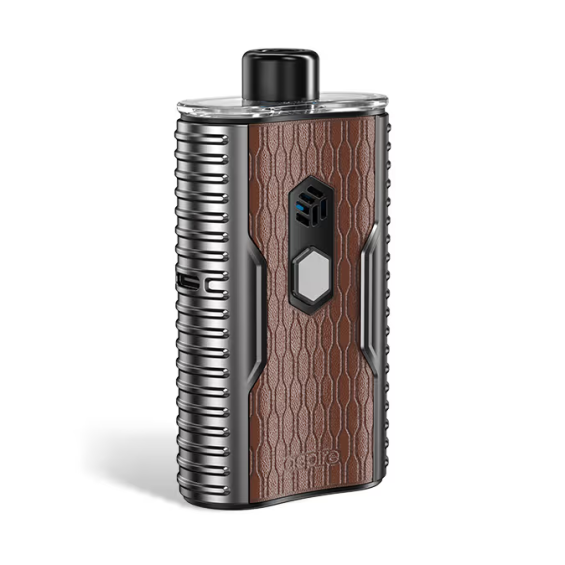 Aspire Cloudflask III Pod Mod kahverengi deri görünümlü metalik vaper.