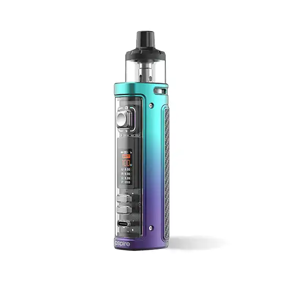 Aspire Veynom EX Pod Mod yeşil-mor degrade, karbon fiber detaylı elektronik sigara.