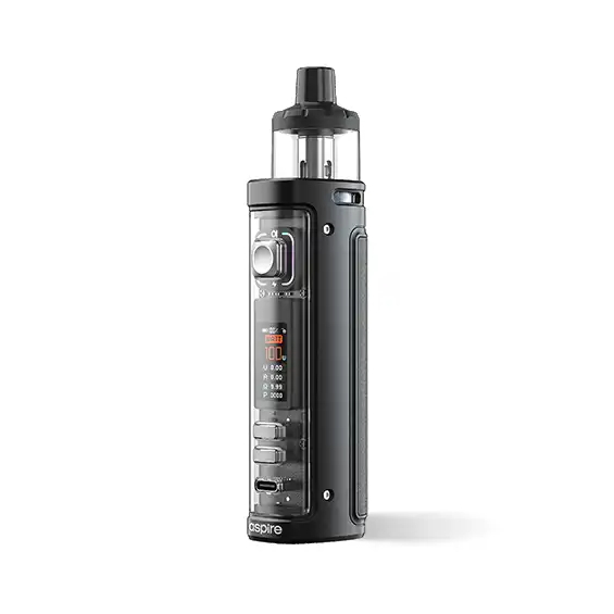 Aspire Veynom EX Pod Mod siyah, şeffaf gövdeli elektronik sigara cihazı.