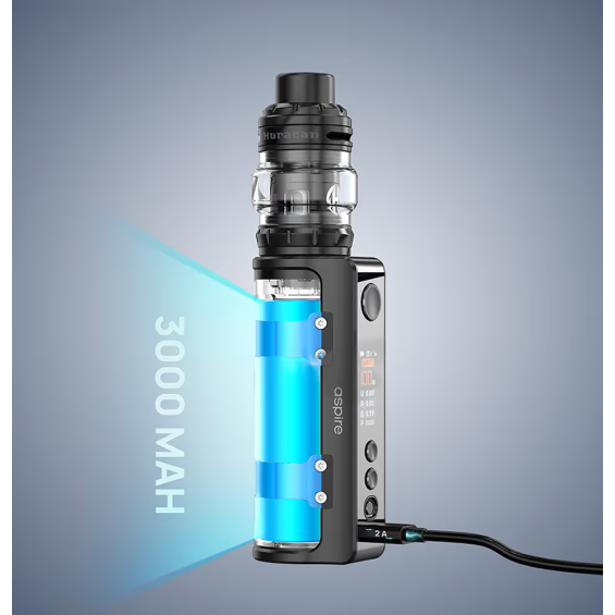 Aspire Huracan LX Pod Mod Siyah, 3000mAh pil şarj göstergeli.