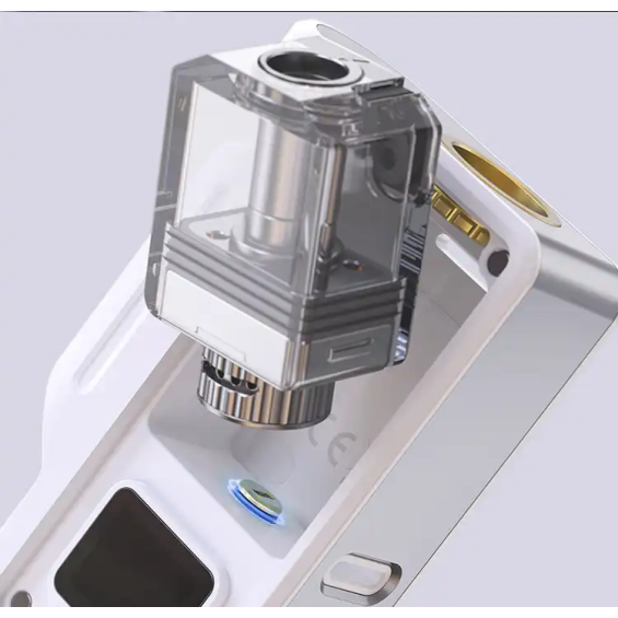 Aspire RAGA AIO Pod Mod beyaz gövde, şeffaf kartuş detayı.