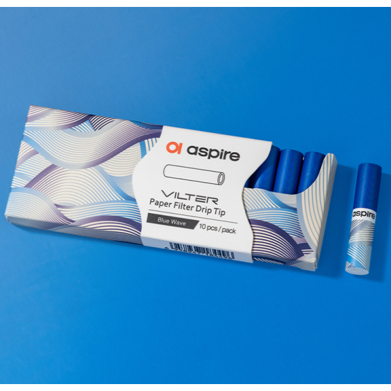 Aspire Vilter Blue Wave Paper Filter Drip Tip karton ambalajı.