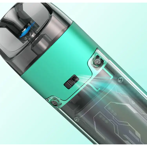 Aspire Flexus Peak Elektronik Sigara, Turkuaz, Şeffaf Gövde Detay.