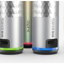 Aspire Flexus Stik Pod Mod gümüş, mavi ve yeşil ışıklı yakın çekim.