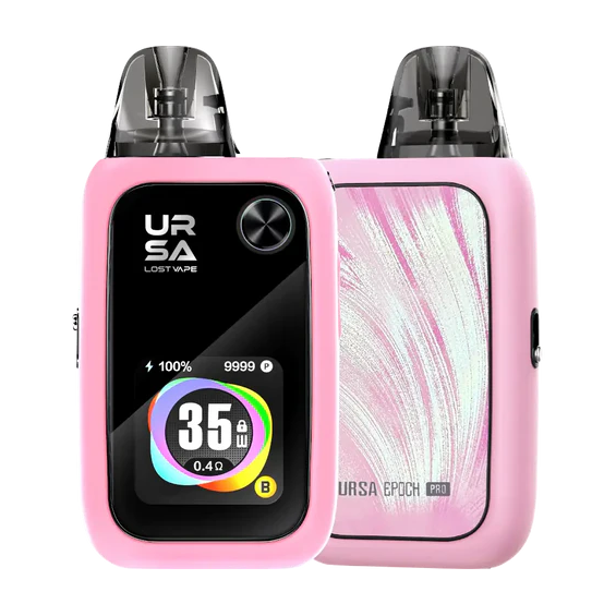 Lost Vape Ursa Epoch Pod Mod pembe renkli, dijital ekranlı elektronik sigara.