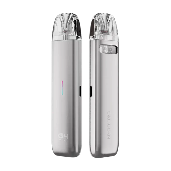 Uwell Caliburn G4 Mini Pod Mod gümüş renkli, kompakt MTL elektronik sigara.