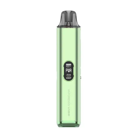 Vaporesso Vibe Pod Mod yeşil, dijital ekranlı kompakt elektronik sigara.