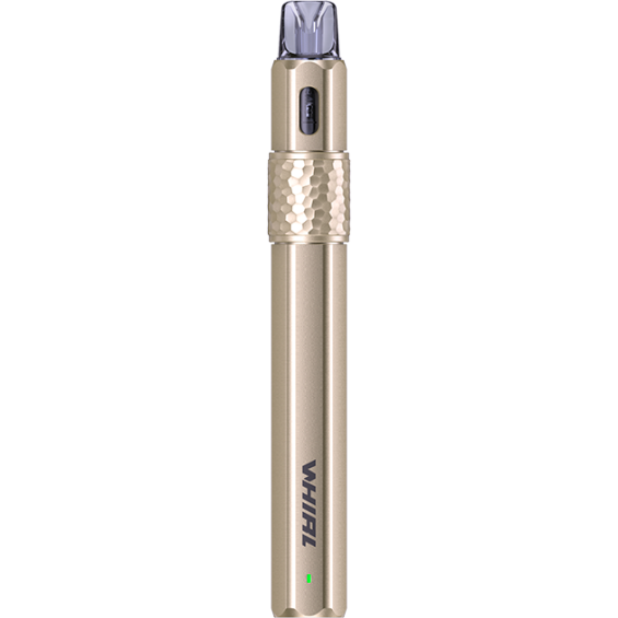 Uwell Caliburn Whirl F Pod Mod altın rengi, dokulu gövde, kompakt.