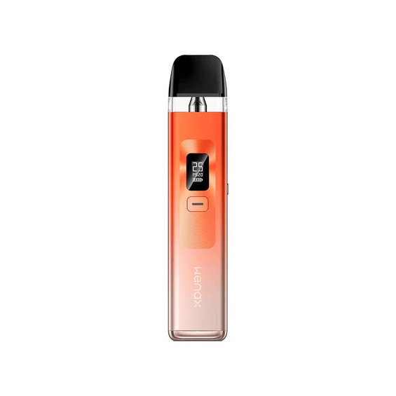 GeekVape Wenax Q Pod Mod turuncu renkli, ekranlı kompakt elektronik sigara.