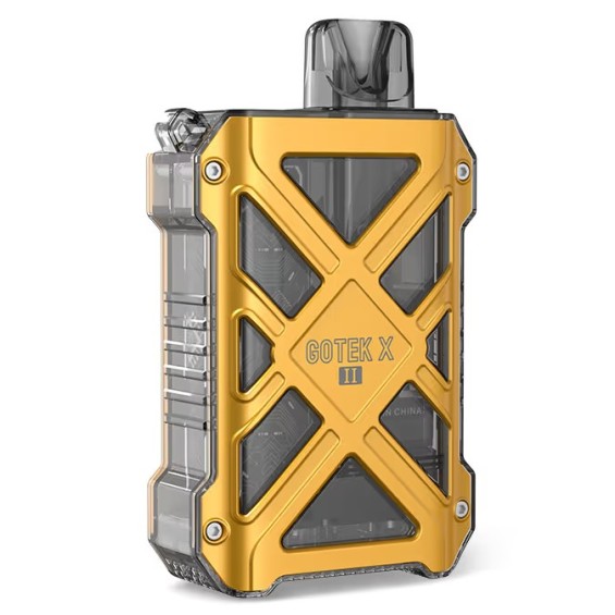 Aspire Gotek X II Pod Mod cihazı, altın renkli, şeffaf detaylı ve sağlam tasarımlı.