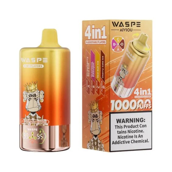 Waspe 4'ü 1 Arada Kullan At Vape: 100K Puf, Altın Renk