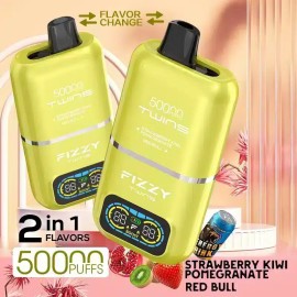 Fizzy Twins 50000 Puff Çift Flavor Sarı Pod: Çilek, Kivi, Nar, Red Bull