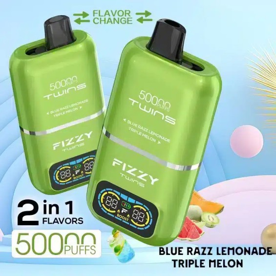 Fizzy Twins 50000 Puff Yeşil Kullan At Mavi Ahududu Limonata Karpuz