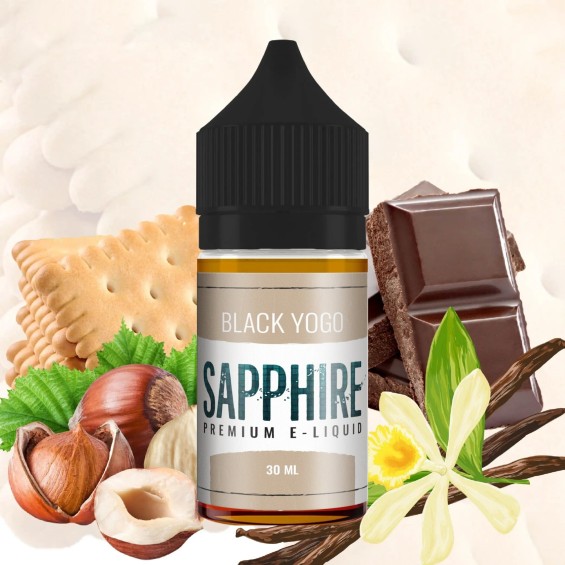 Sapphire Black Yogo Salt Likit, çikolata, fındık ve vanilya aromalı premium e-liquid.