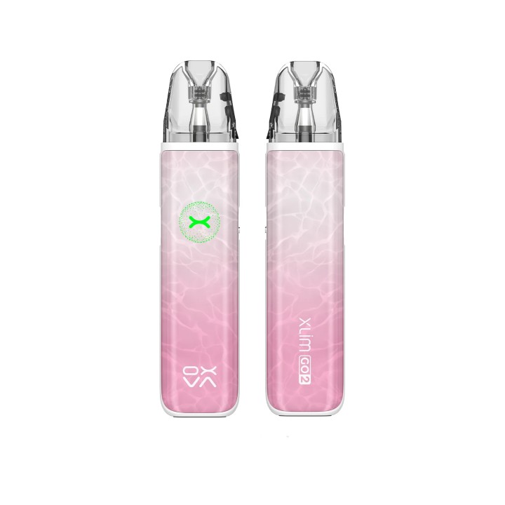 Oxva Xlim Go 2 Pod Mod pembe degrade desenli, şık elektronik sigara.
