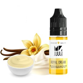 Mr. Juul Royal Cream Salt Likit vanilya aromalı, sarı etiketli e-likit şişesi.
