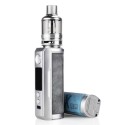 Voopoo Drag X Plus Pro Pod Mod gümüş, gri deri ve mavi pil detaylı.