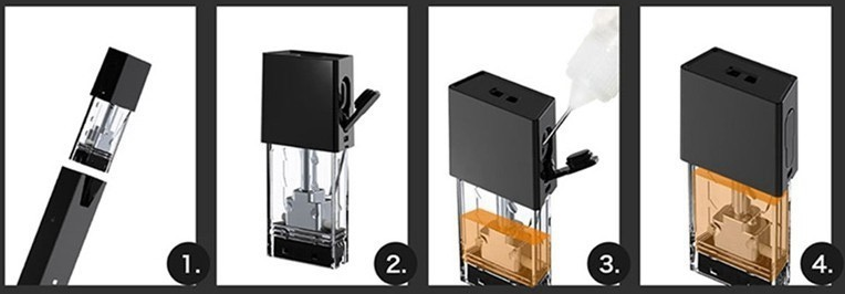 Smok Fit Kartuş takma ve likit dolum adımları gösterimi.